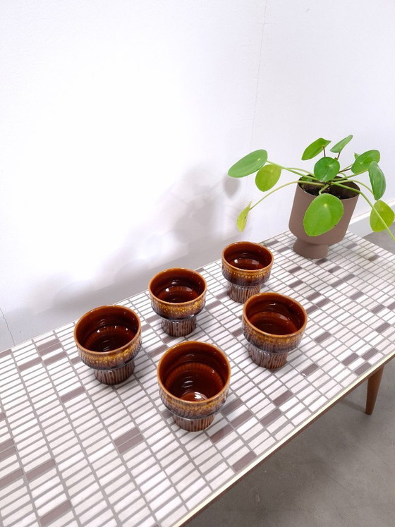 Image 1 of Juego de tazas de café de porcelana marrón acanalada CP