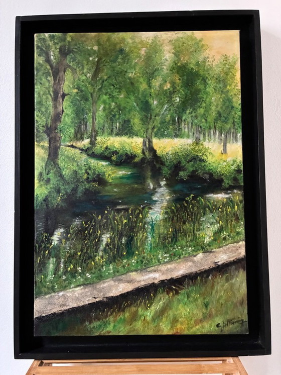 Image 1 of Oil on canvas "Stream in the undergrowth"