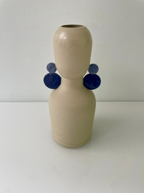 Image 1 of Dutch Design vase with blue accents - Potterie De Eekhoorn