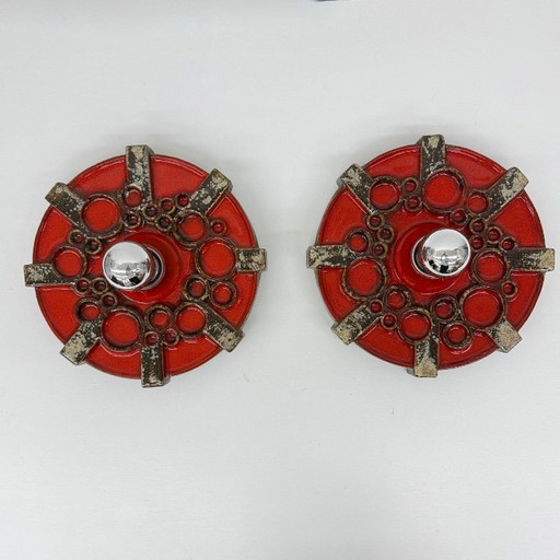 Pair of Hustadt Leuchten ceramic wall lamps sconce , 1970s