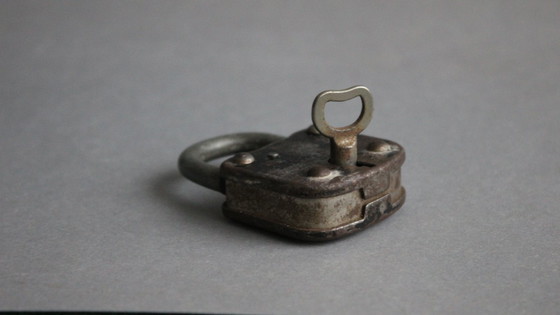 Image 1 of Old padlock, barn lock with key, shackle lock, working