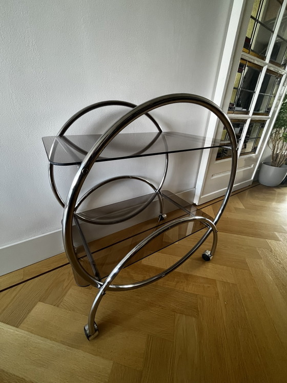Carrello di servizio/bar vintage IKEA Design - Anni '70, cromo e vetro fumé – Carrelli bar, Glass, Chrome (photo 3 of 7)