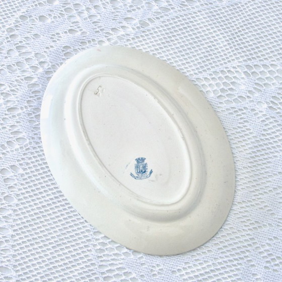 Image 1 of Große ovale Schale 19. Jahrhundert Gien Eisenerz "Provençal" Vögel Schwalben