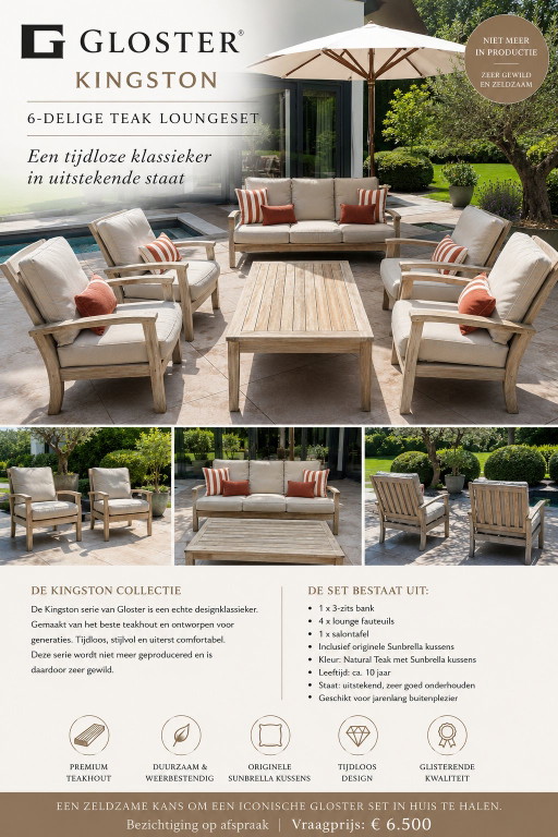 Gloster Kingston Teakhout loungeset inclusief sunbrella kussens