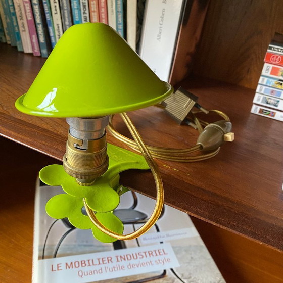 Image 1 of Small green metal mushroom clip-on lamp, vintage night light
