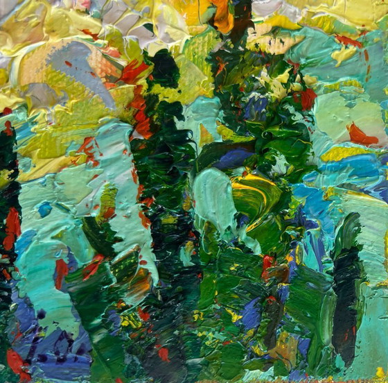 Image 1 of Original Oil Painting Summer City Landscape Sunny summer city