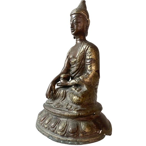 Bouddha birman ancien en bronze doré au feu – XVIIIe/XIXe siècle – Patine de qualité musée – Sculptures (photo 8 of 9)