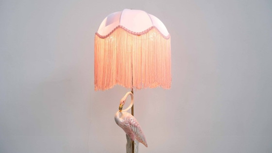 Image 1 of Lampe à table Flamingo vintage | Régence d'Hollywood | Fransenschirm | Céramique