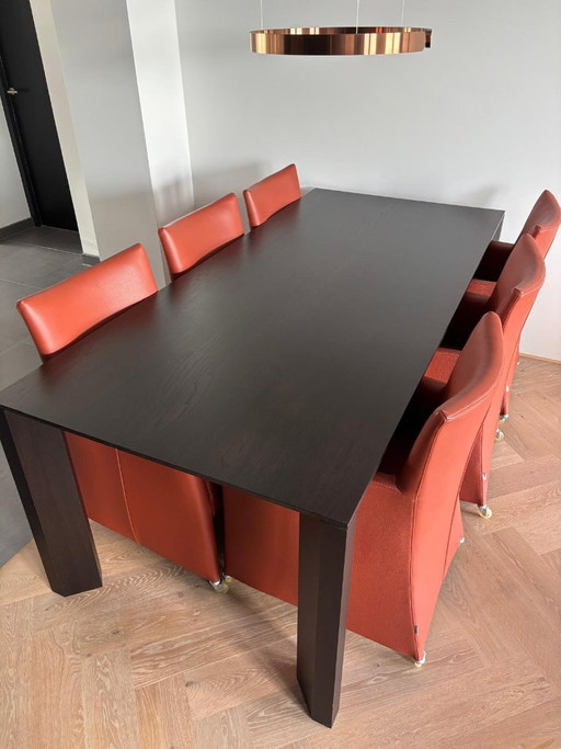 Eettafel Escape eiken choco met 6 stoelen Jade – Bert Plantagie, eetkamerstoelen, Wood