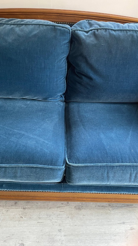 Vintage Jean Roche bank van hout en fluweel – ROCHE BOIS FRANCE, 3-5 zitsbanken, Velvet (photo 13 of 23)