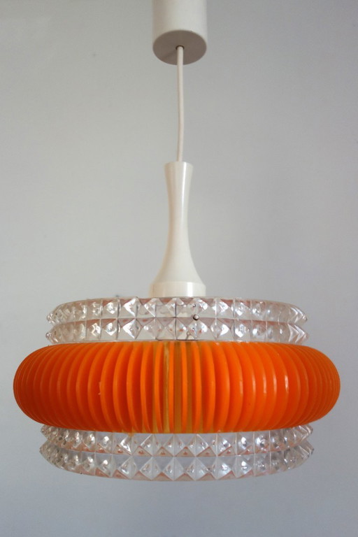 Lampadario futuristico in plastica trasparente con striscia arancione anni '70 – hanglampen