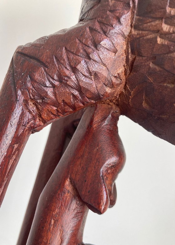 Image 1 of Groot houten vintage beeld - antilope met kalf. Retro hert / ree / gazelle