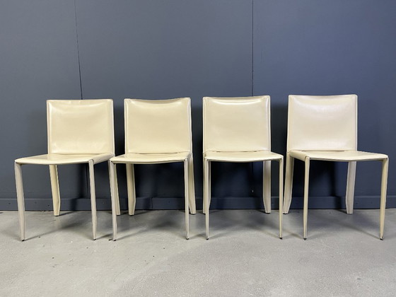 Image 1 of Sillas de comedor de piel beige de Cattelan Italia, juego de 4 - Años 80