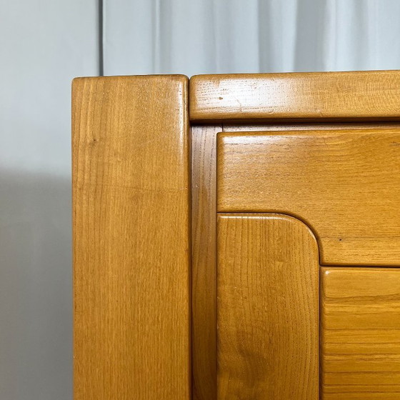 Image 1 of Large French sideboard in solid elm, 1970, attributed to the Chauvin Workshop
