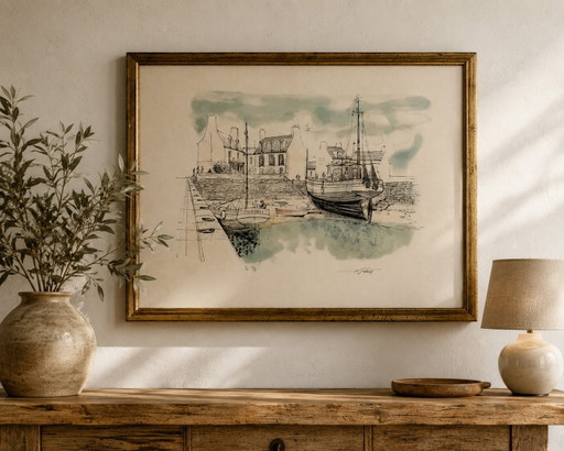 Lithographie originale de Rolf Rafflewski « Le Port de Lesconil » – Signée et numérotée 18/300