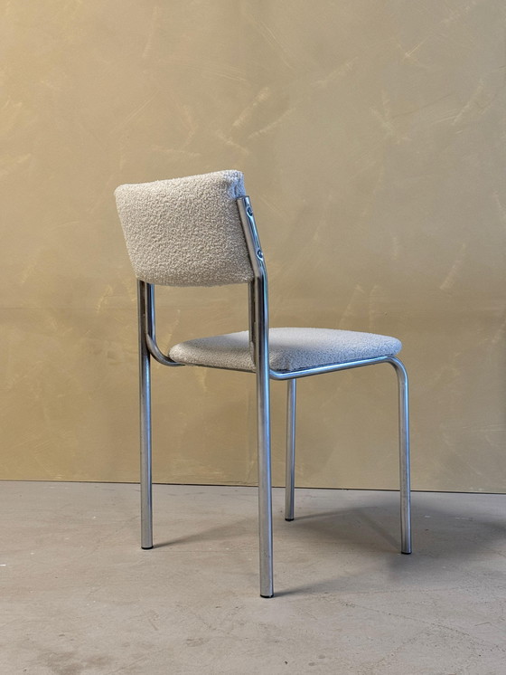 Image 1 of Juego de 6 sillas de comedor cromadas y bouclé