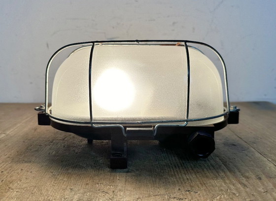 Image 1 of Industrial Brown Bakelite Wall Light with Milk Glass, 1960s