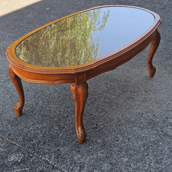 Image 1 of Big Oval Cane Glas Coffee Table From The 70s