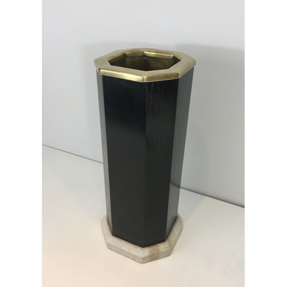 Image 1 of Vintage umbrella stand in blackened wood, brass and marble, 1950