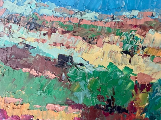Image 1 of Abstract schilderij, olieverf op doek, landschap
