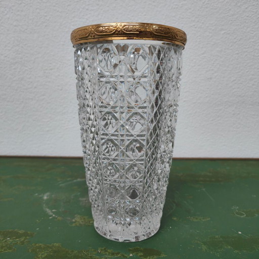 Vaso vintage Regency, vaso per fiori. Cristallo e ottone