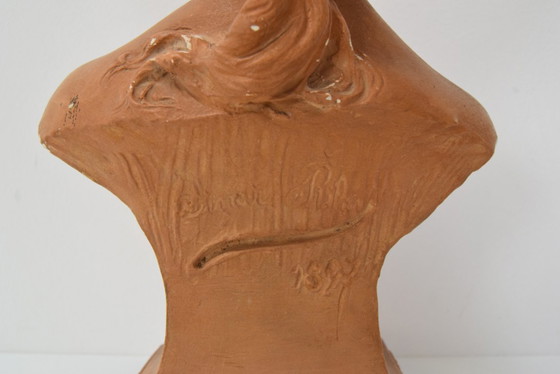 Image 1 of Gipsen buste uit de Belle Époque-periode door Jindřich Říha, jaren 1890.