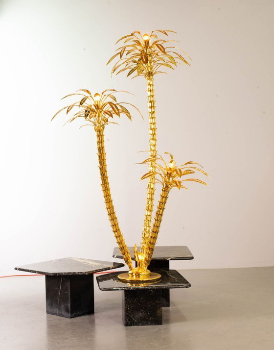 Image 1 of Italian Golden Palm Tree Floor Lamp with Three Sparkling Branches
