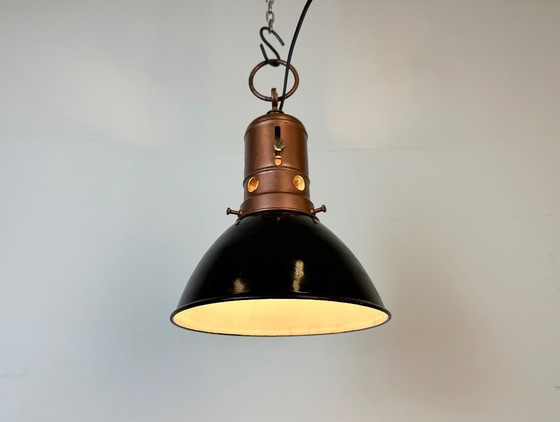 Image 1 of Industrial Italian Black Enamel Factory Lamp with Iron Top, 1950s