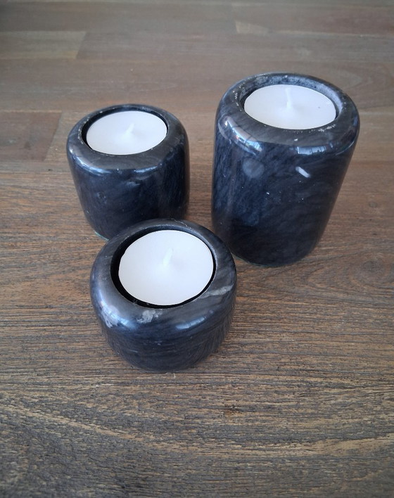 Image 1 of set of 3 marble tea light holders