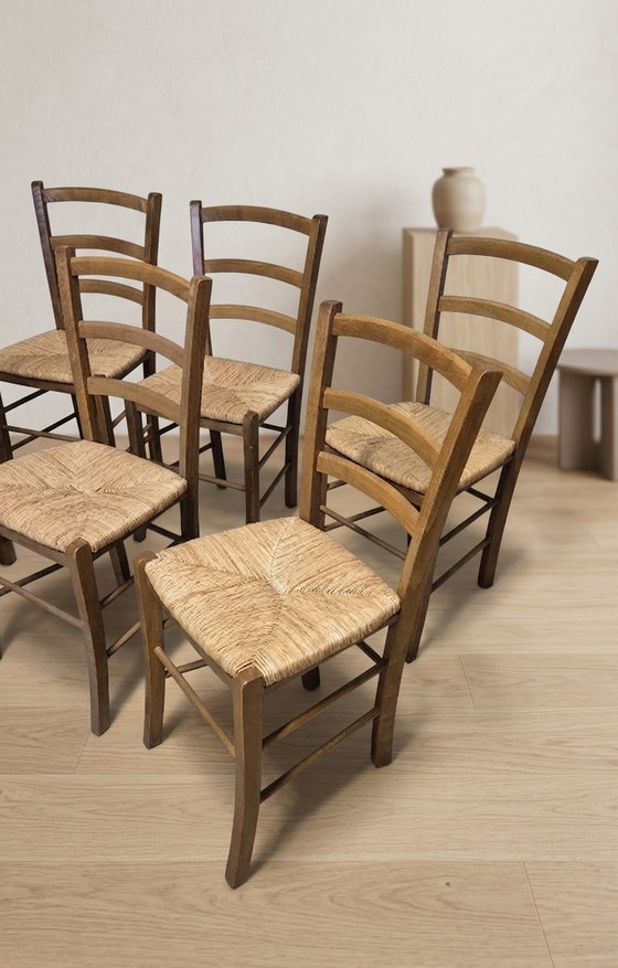 Image 1 of Set of 8 Scandinavian Dining Chairs, Wooden Frame & Woven Rattan Seats, Gemla Fabrikers AB, 20th century