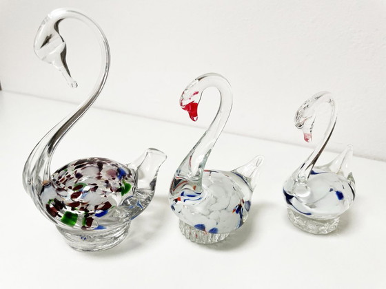 Image 1 of Satz von 3 originalen Muranoglas-Schwänen