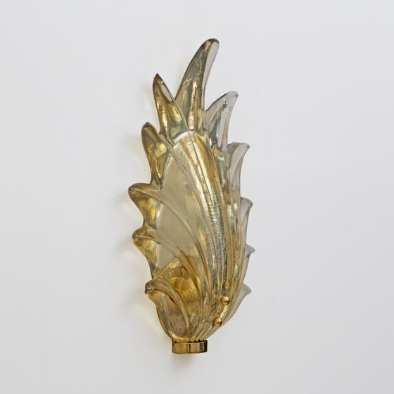 Image 1 of Paire de lampes à feuilles en verre de Murano de style italien moderne par Barovier & Toso