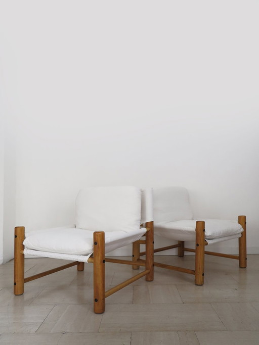 Stoelen met houten frame en stof, Italië, jaren 70, set van 2