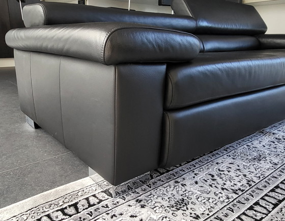 Image 1 of Divano di design in pelle nera a 2,5 posti, 235 cm