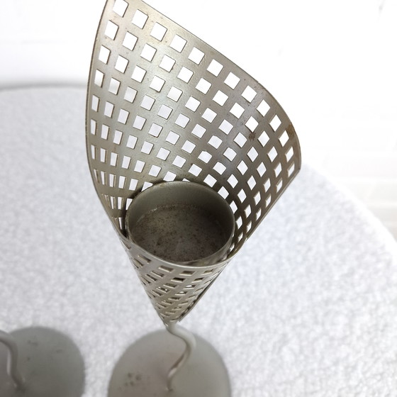 Image 1 of 4x vintage candlestick Memphis Milano gray metal 80s