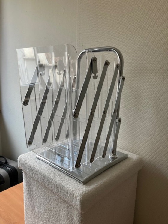 Design tijdschriftenhouder / display – acryl & chroom – Decoratieve objecten, Metal, Plexiglass (photo 6 of 6)