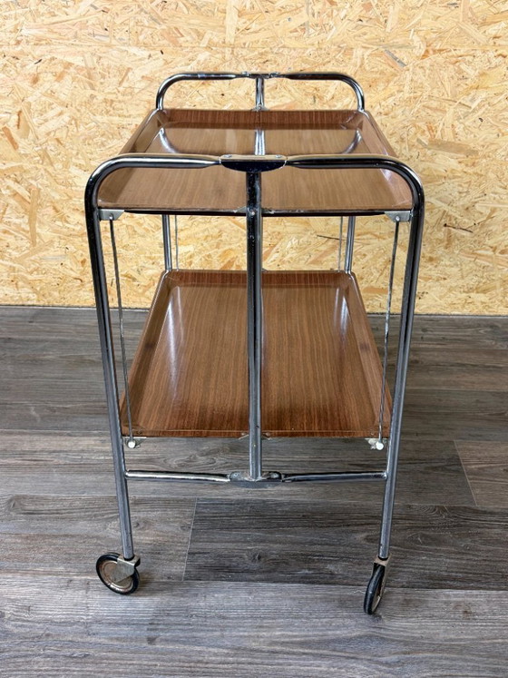 Image 1 of 1960s/70s Serving Trolley/Dinette Side Table, Space Age Design, Chrome/Brown