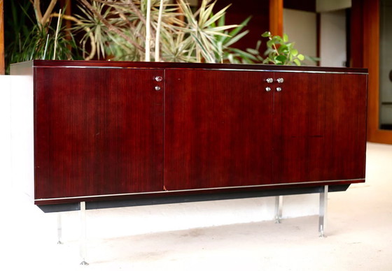 Image 1 of Solid Wood and Steel Sideboard France Circa 1970 Négroni Edition
