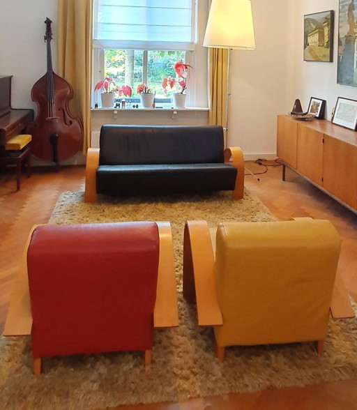 2x Fauteuil + 1x Canapé Cuir Fabrication hollandaise