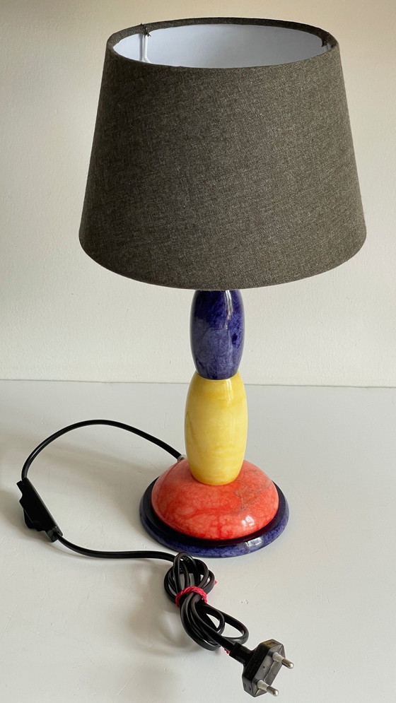 Image 1 of LAMPE Pierre d'ALBATRE Blue, Yellow and Red 80s