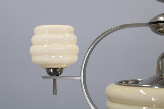 Image 1 of Lampadario Art Déco in nichel e vetro color crema degli anni '30