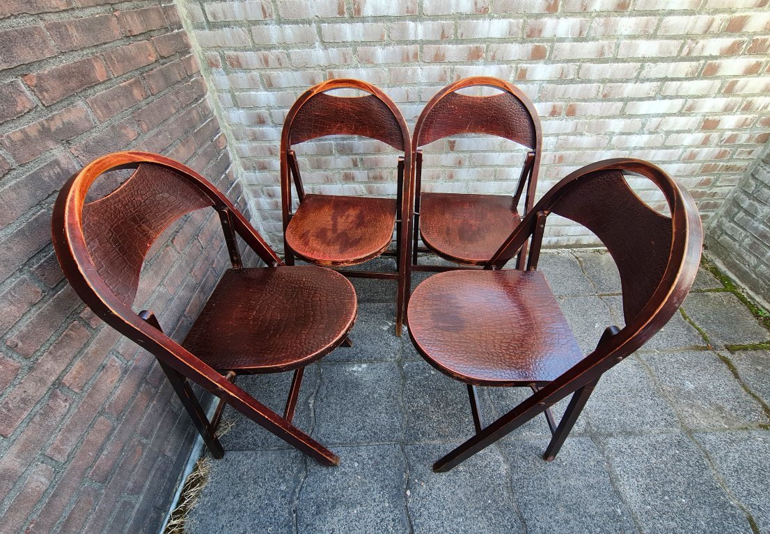 Wooden folding chairs No. B 751, Thonet Cosmos crocodile print