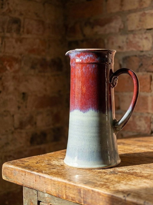 Grand broc grès d'art de lévéjac Michel Goldstyn émail sang de boeuf flammé