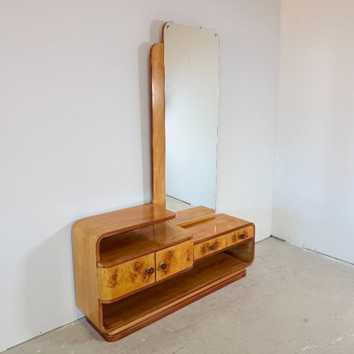 Unique Halabala-style Art Deco dressing table with Bakelite handles – kaptafels, Glass, Wood (photo 2 of 12)