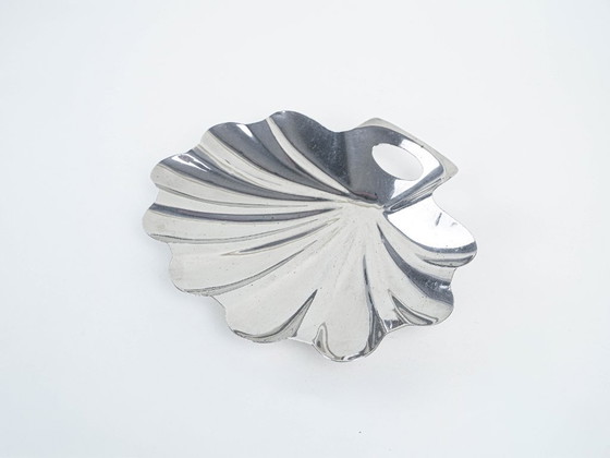 Image 1 of Plat de service en forme de coquillage, acier inoxydable, design danois, années 1970, fabriqué au Danemark