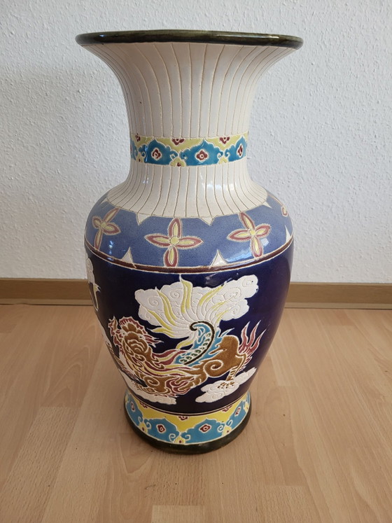 Grande Vaso da terra cinese vintage stile cloisonné – Dipinto a mano – Vasi, Porcellana (photo 3 of 5)
