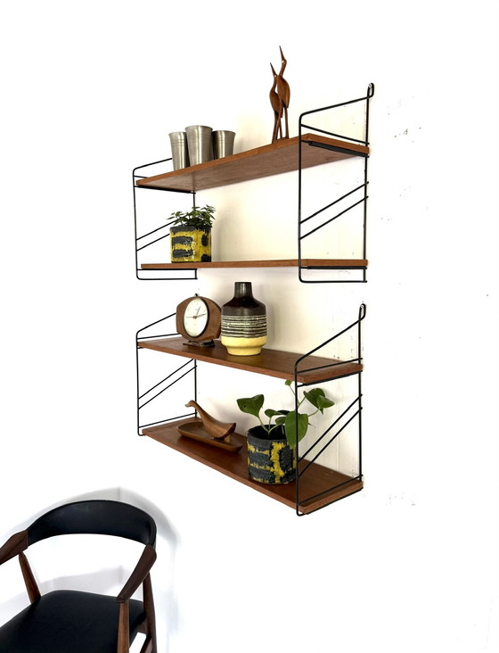 Image 1 of Set van 2 vintage beukenhouten wandrekken, WHB Germany ‘60