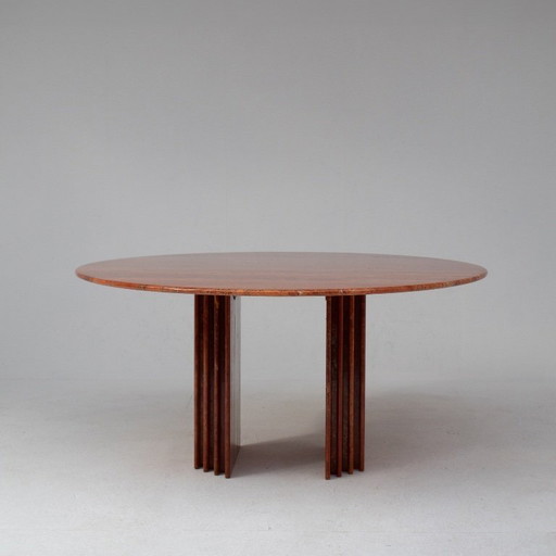 Mid-Century Travertine Dining Table in Rosso Travertino