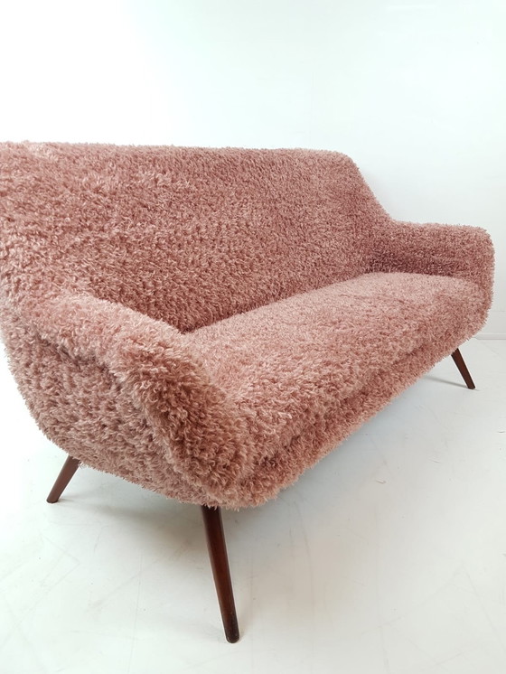 Image 1 of Vintage bank nieuw gestoffeerd roze doodle bank