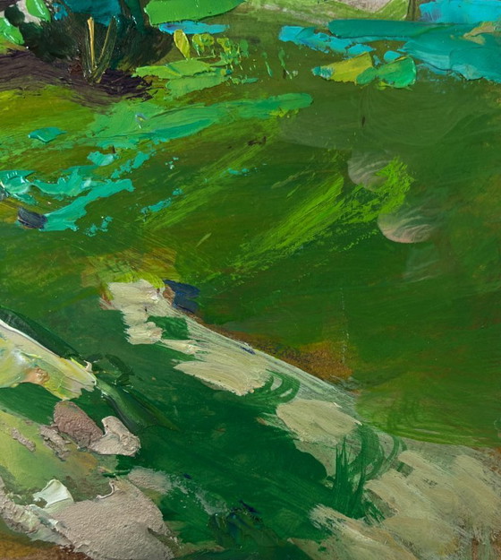 Image 1 of Original Oil Painting Summer Village Landscape Path Leading To A Rural Field